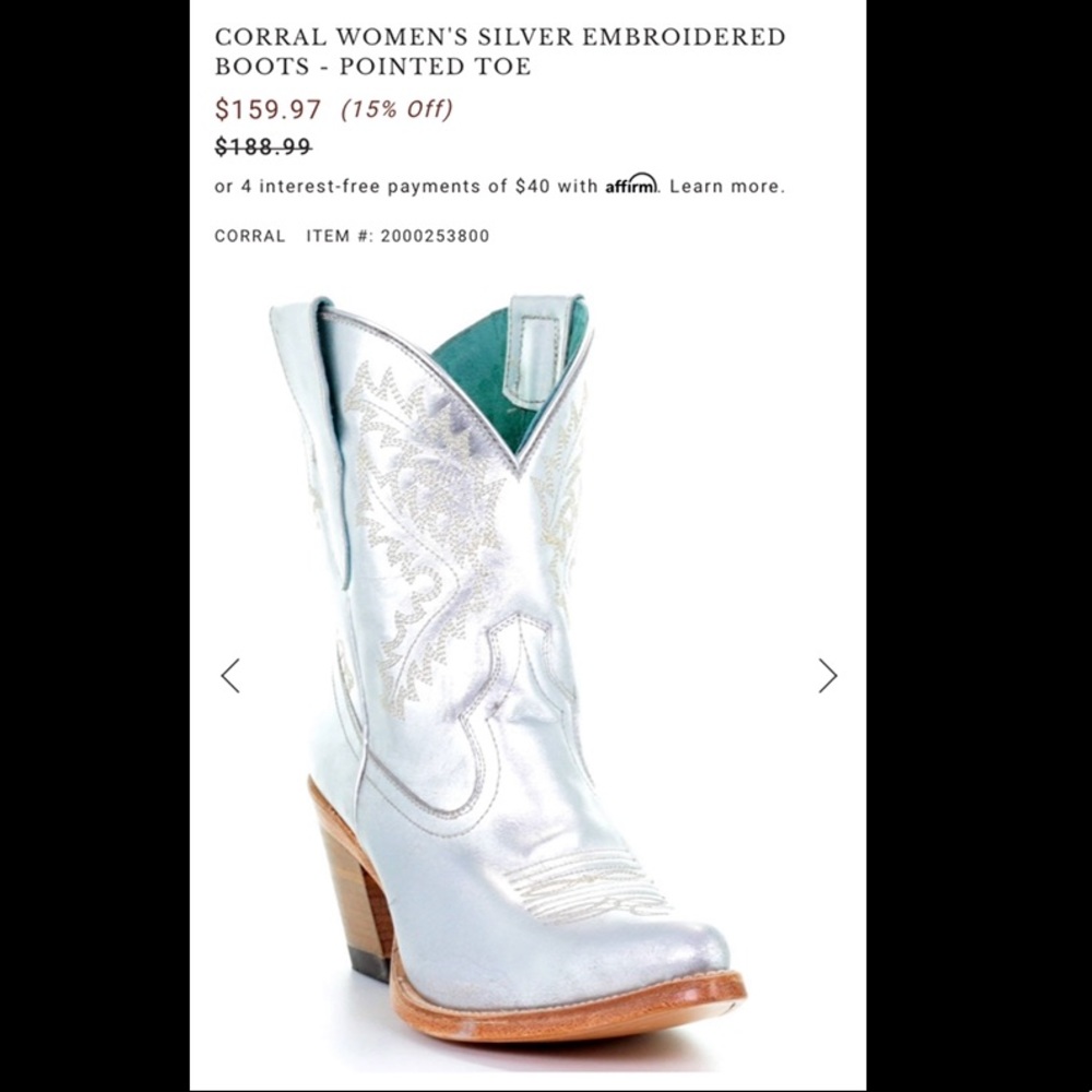 ‼️ISO!! NOT FOR SALE! Looking for Corral Brand Silver Bootie size 9.5 or 10